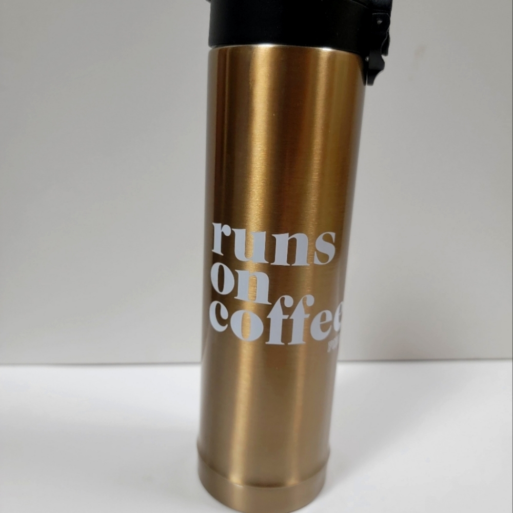 PINK Runs on Coffee Tumbler w/ Lid